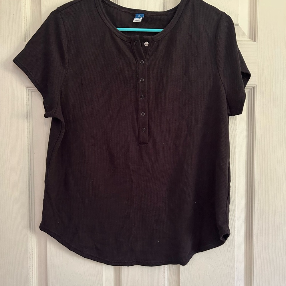 Black Half Button-Up Women's Top